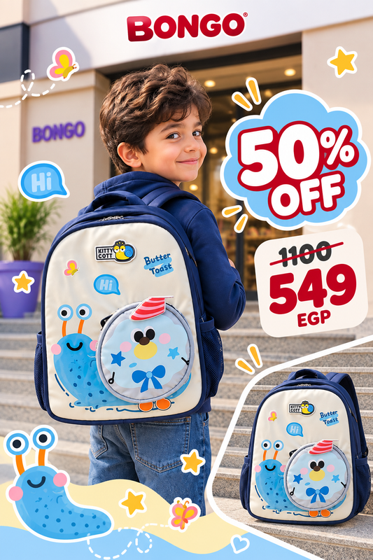 Cute Snail & Penguin Kids Backpack - Navy